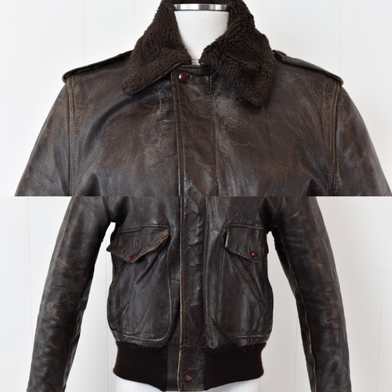 1940s Dark Brown Leather Bomber Jacket - image 4
