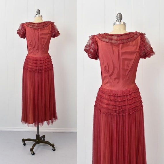 1940s/1950s Coral Tulle Party Prom Dress - image 6
