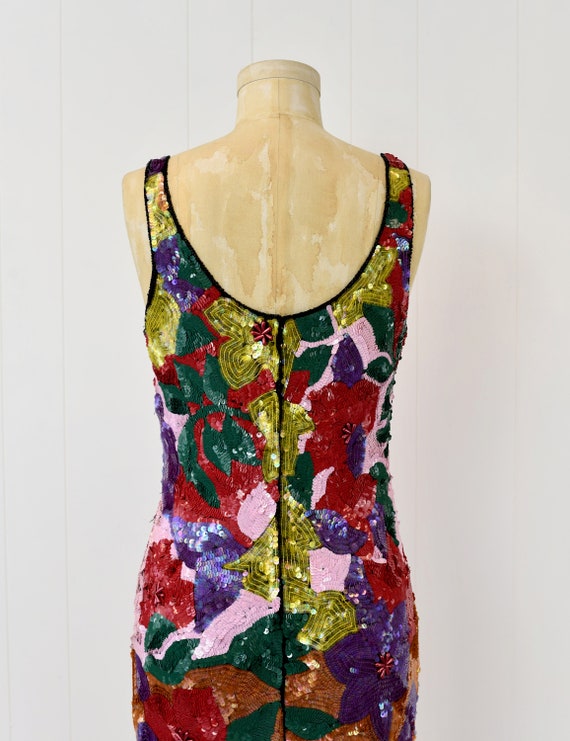 1980s/1990s Floral Sequin Beaded Colorful Party C… - image 8