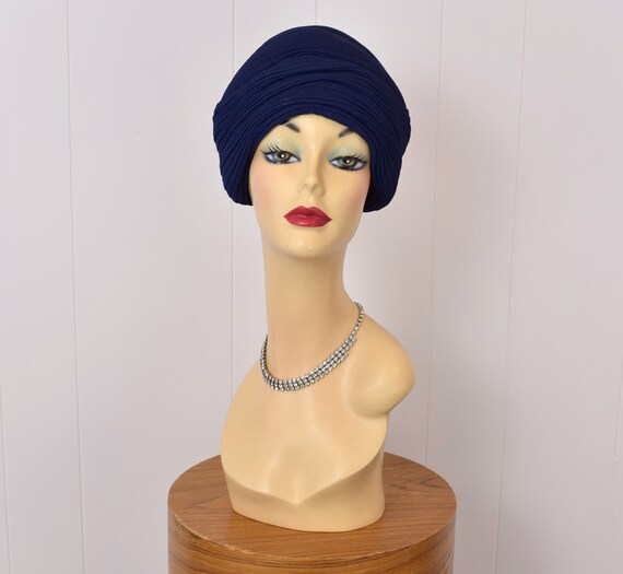 1940s Navy Blue Turban Hat - image 2