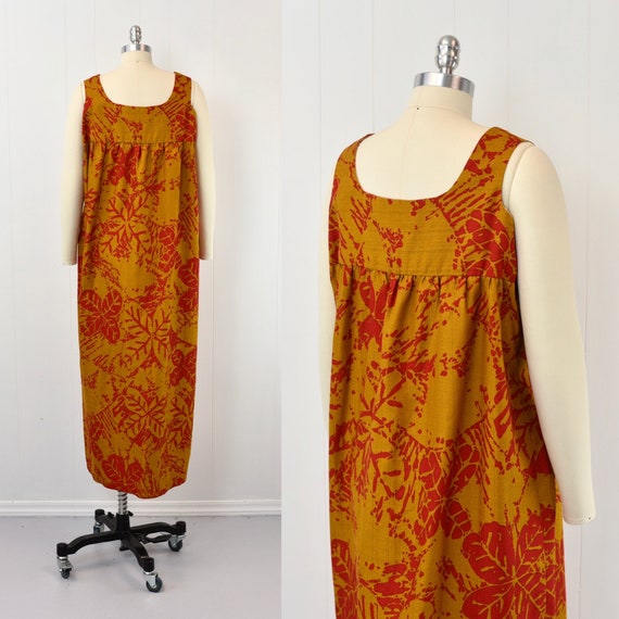 1960s/1970s Hawaiian Brown Mustard Red Floral Lea… - image 10