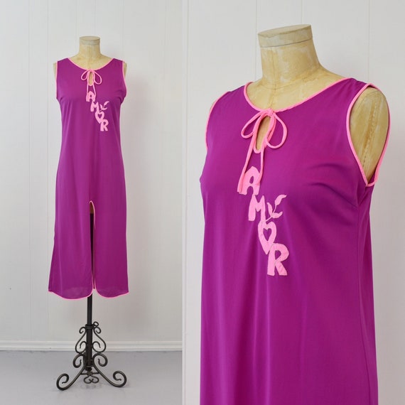 1970s Heart Amor Love Novelty Purple Pink Nylon A… - image 1