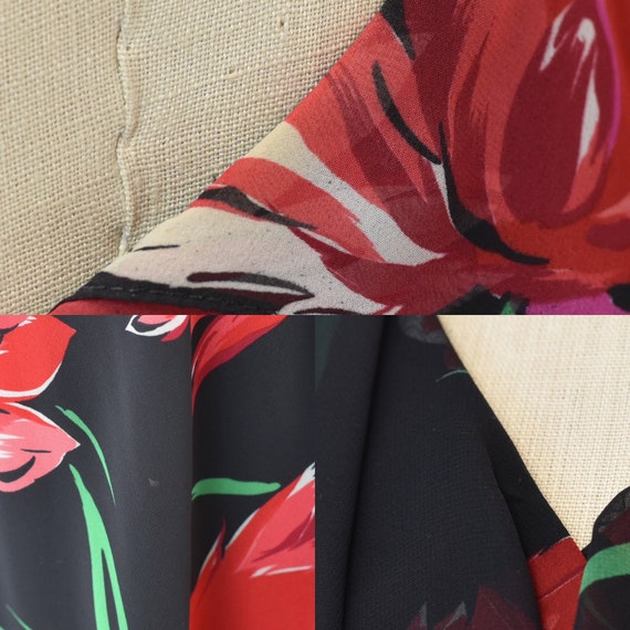 1970s Poppy Floral Chiffon Red Black Ursula of Sw… - image 10