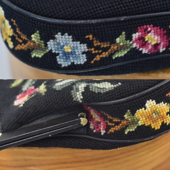 1940s/1950s Black Floral Tapestry Needlepoint Lea… - image 9