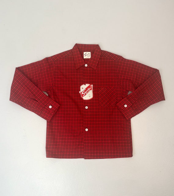 NOS 1950s Red Black Plaid Checker Sheraton Casual… - image 1