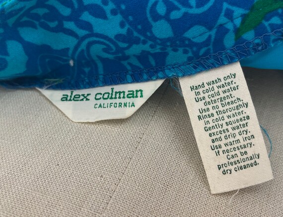 1970s Alex Colman Blue Green Floral Flower Power … - image 10