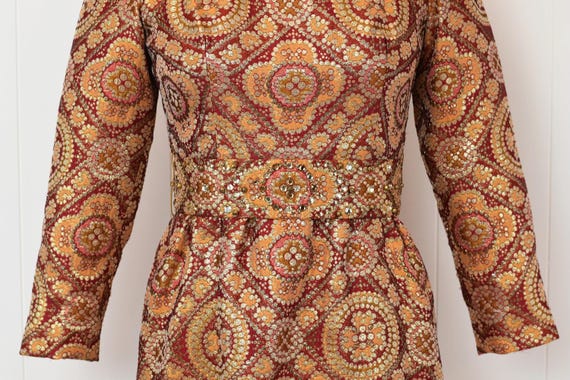 1960s Adele Simpson Brocade Metallic Red Orange R… - image 4