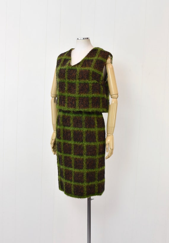 1960s Green Plaid Checkered Blouse & Skirt Two Pi… - image 3