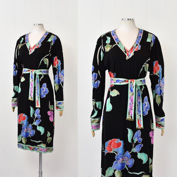 1980s Leonard Paris Metallic Hand Painted Floral … - image 2