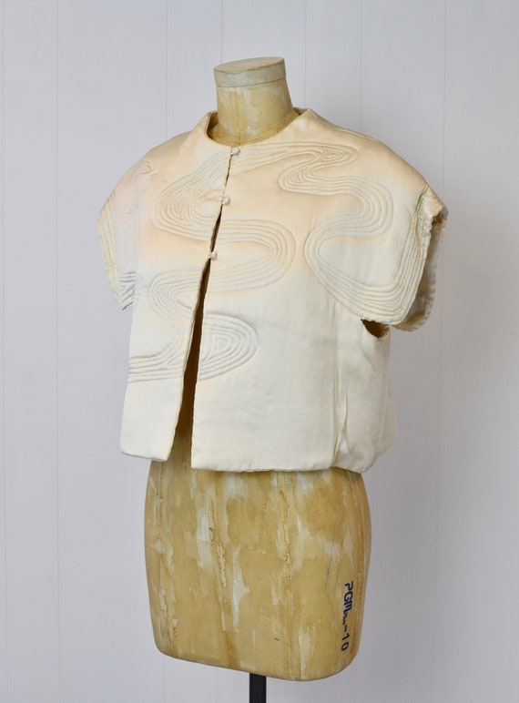 1970s Ronald Amey Couture Ivory Off White Silk Em… - image 3