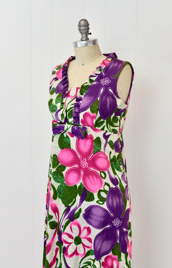 1960s Hawaiian Floral Print Purple Pink Aloha Tik… - image 3