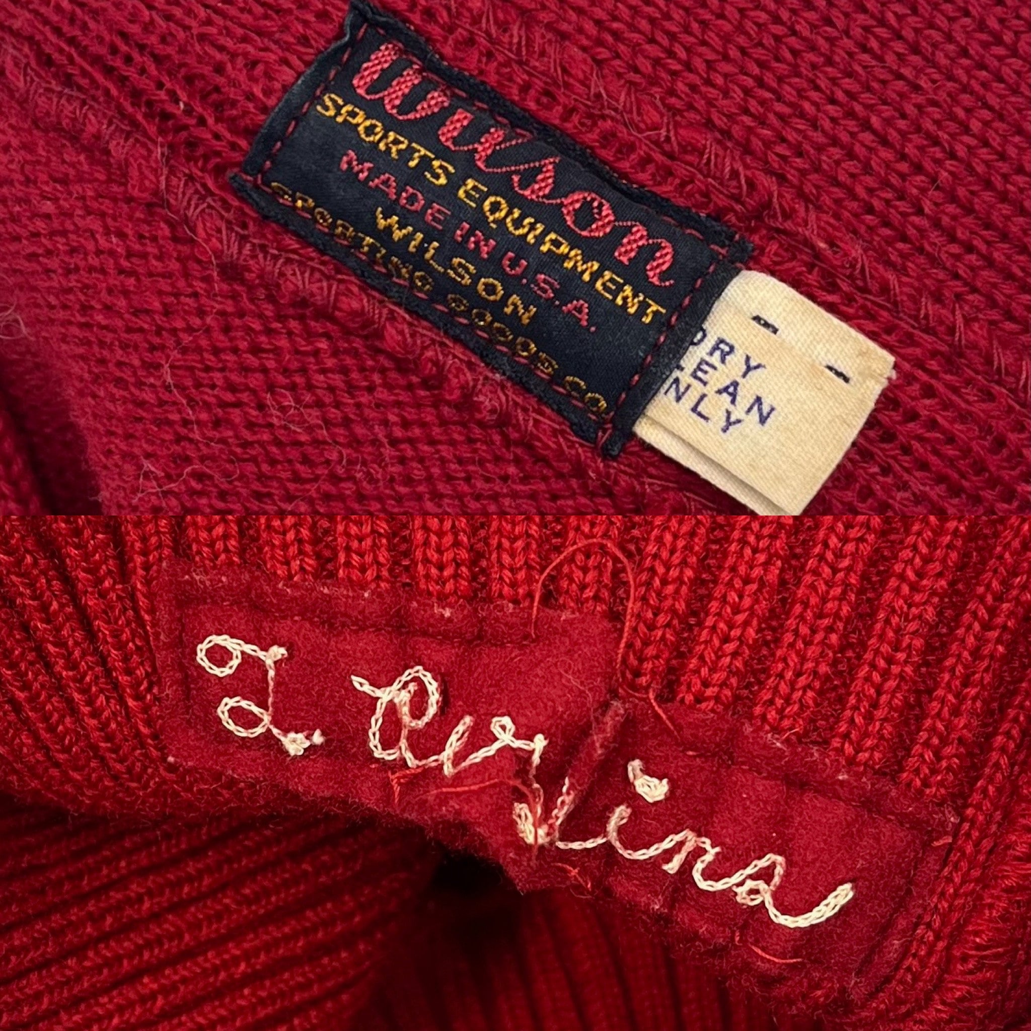 1950s 1959 Wilson Sporting Goods Red Wool Long Sleeve Pullover 