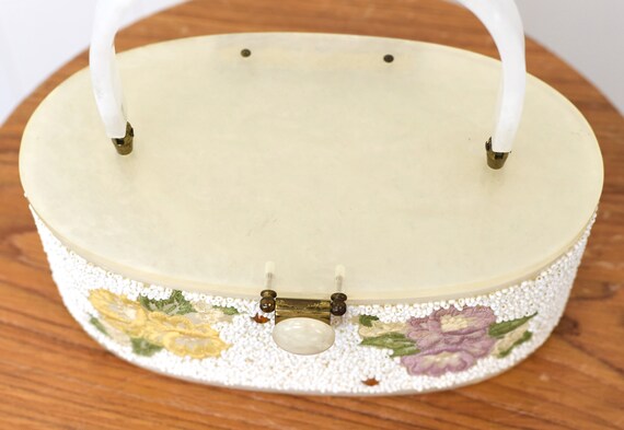 Sac à Main Vintage Adele Miami Florida - Perles Blanches, Fermeture Top - Occasion
