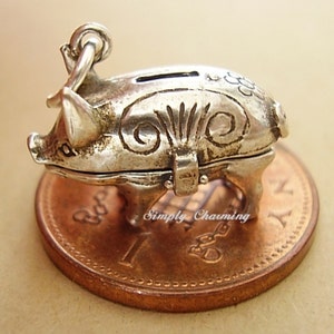 Sterling Silver Opening Piggy Bank - Paper Clip / Button Charm