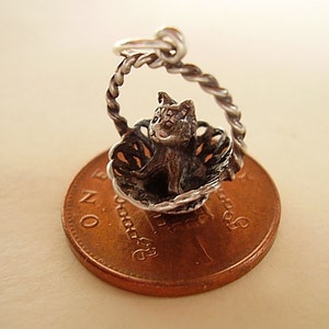 Sterling Silver KITTEN in the BASKET Charm