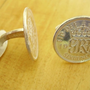 One Pair 1944 Sixpence Coin Sterling Silver Cufflinks In Presentation Box
