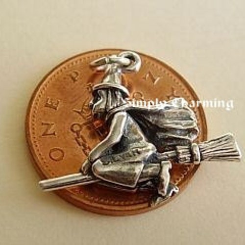 Sterling Silver Witch Riding a Broomstick Charm Halloween Etsy
