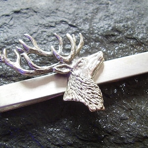 Matching Stags Head Cufflinks & Tie Clip In Sterling Silver