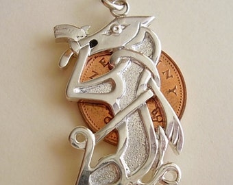 Very Unusual Sterling Silver Celtic Dog Pendant