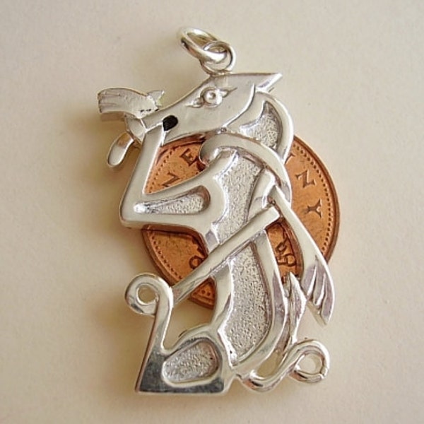 Very Unusual Sterling Silver Celtic Dog Pendant