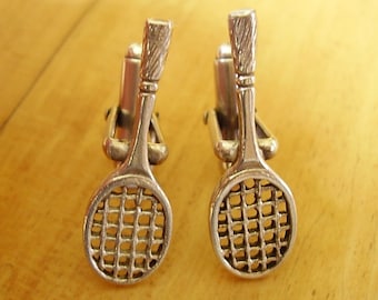 One Pair Sterling Silver Tennis Racquet Bat Cufflinks In Presentation Box