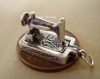 Sterling Silver Opening Sewing Machine Scissors Charm Charms
