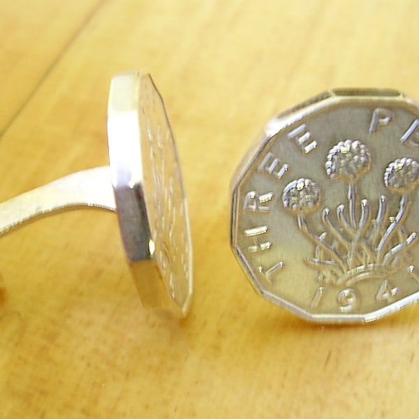One Pair Sterling Silver 1941 Thrupenny Bit Coin Sterling Silver Cufflinks