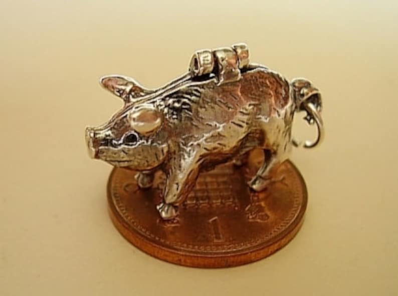 Sterling Silver Opening Pig Sausages Charm Charms image 1