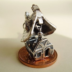 Sterling Silver Opening Halloween Haunted House Charm With Moving Ghost
