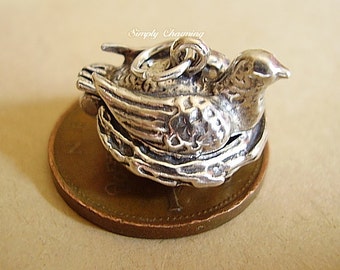 Sterling Silver Opening Bird On Eggs Charm Charms