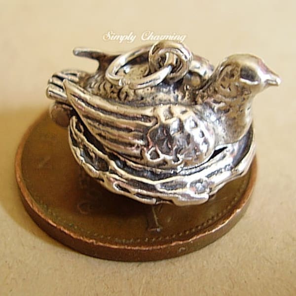 Sterling Silver Opening Bird On Eggs Charm Charms