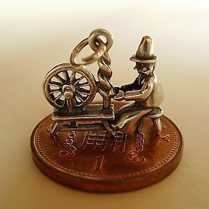 Sterling Silver Welsh Lady At Spinning Wheel Charm