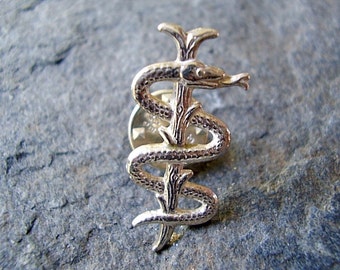 Sterling Silver Medical Rod Staff Of Asclepius Tie Pin Or Lapel Badge