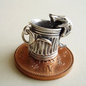 Sterling Silver Moving Cat In Garbage Can - Bin Charm