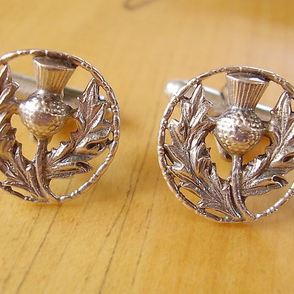 Sterling Silver Open Design Scottish Thistle Cufflinks