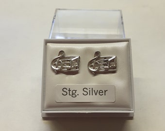 Sterling Silver Music Bar Stud Earrings