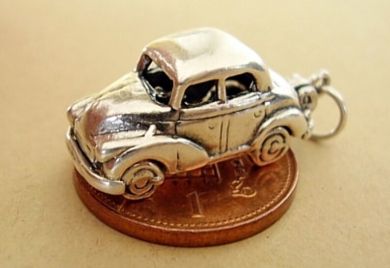 Sterling Silver Morris Minor Driver Opening Car Charm image 1