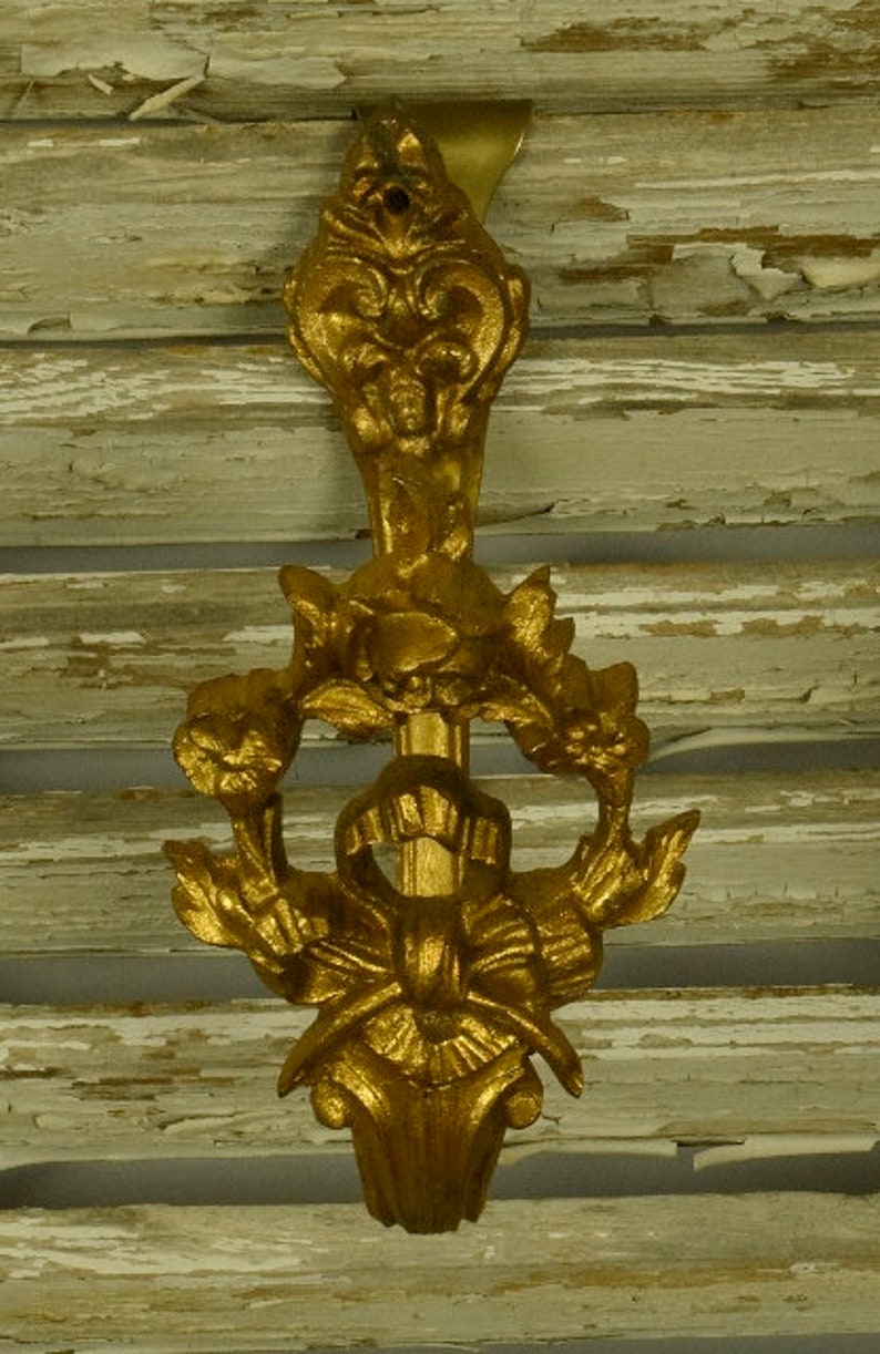 Divine Set 4 Antique French Bow /& Flower Garland Gilded Curtain Tie Hold Backs 19th Century Chateau Chic