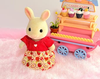 009 # Handmade Sylvanian Families Mom Dad Outfit, Strawberry Mushroom Print Dress