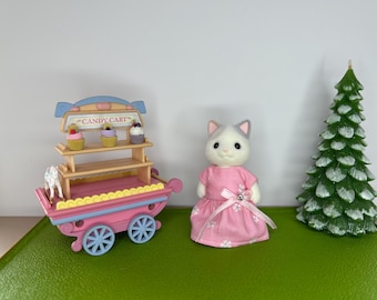007 # Handmade Sylvanian Families Mom Dress, Pink Floral Outfit, Miniature Apparel