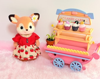 008 # Handmade Sylvanian Families Mom Dress, Apple Pattern Outfit