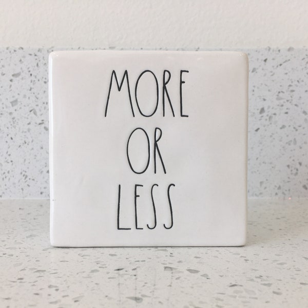 Rae Dunn Pottery "More or Less/Less is More" Desk Block Paperweight Ceramic Décor, NEW