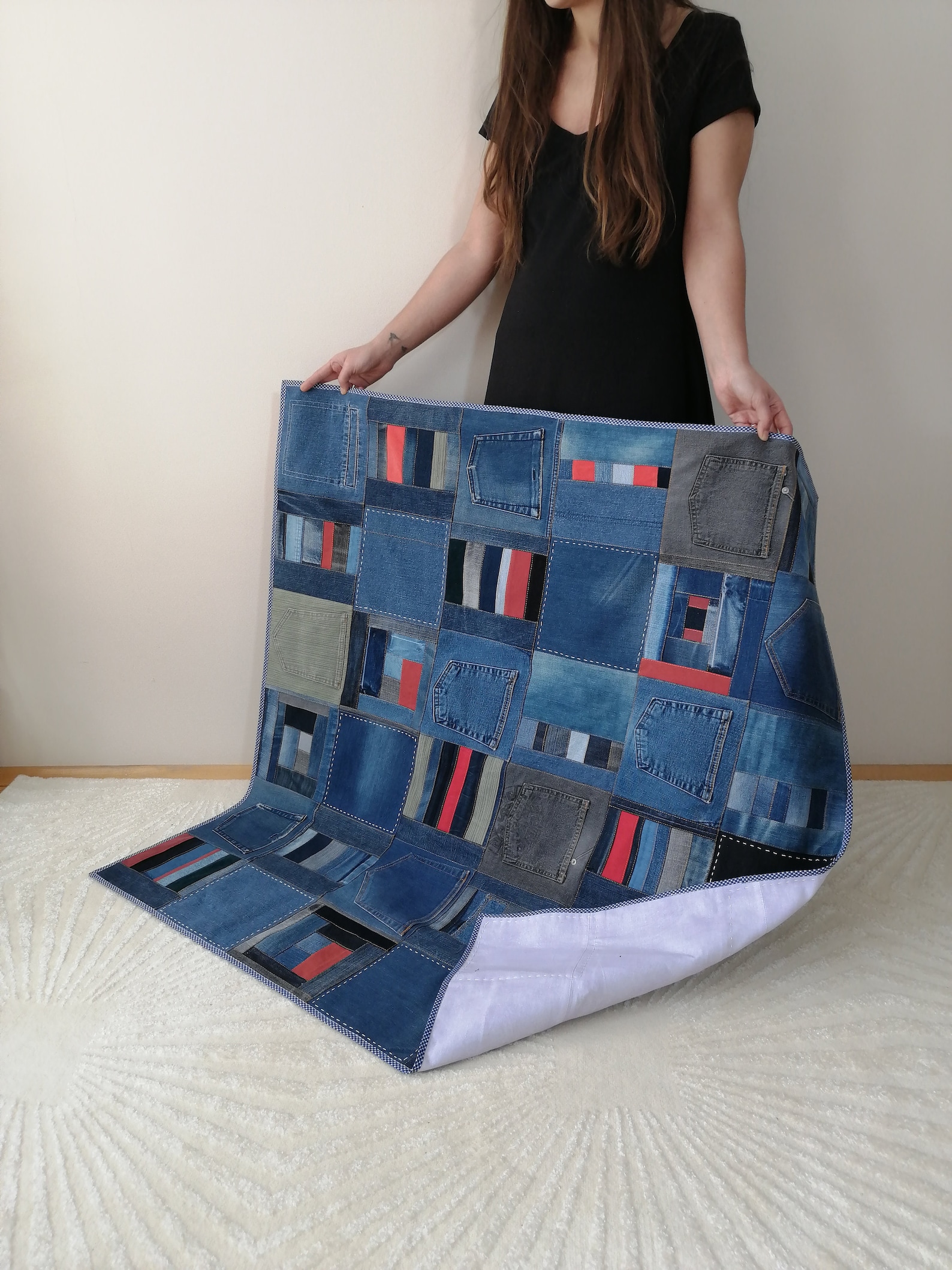 Upcycled Denim Throw Blanket Room Decor Gift Handmade Denim Etsy