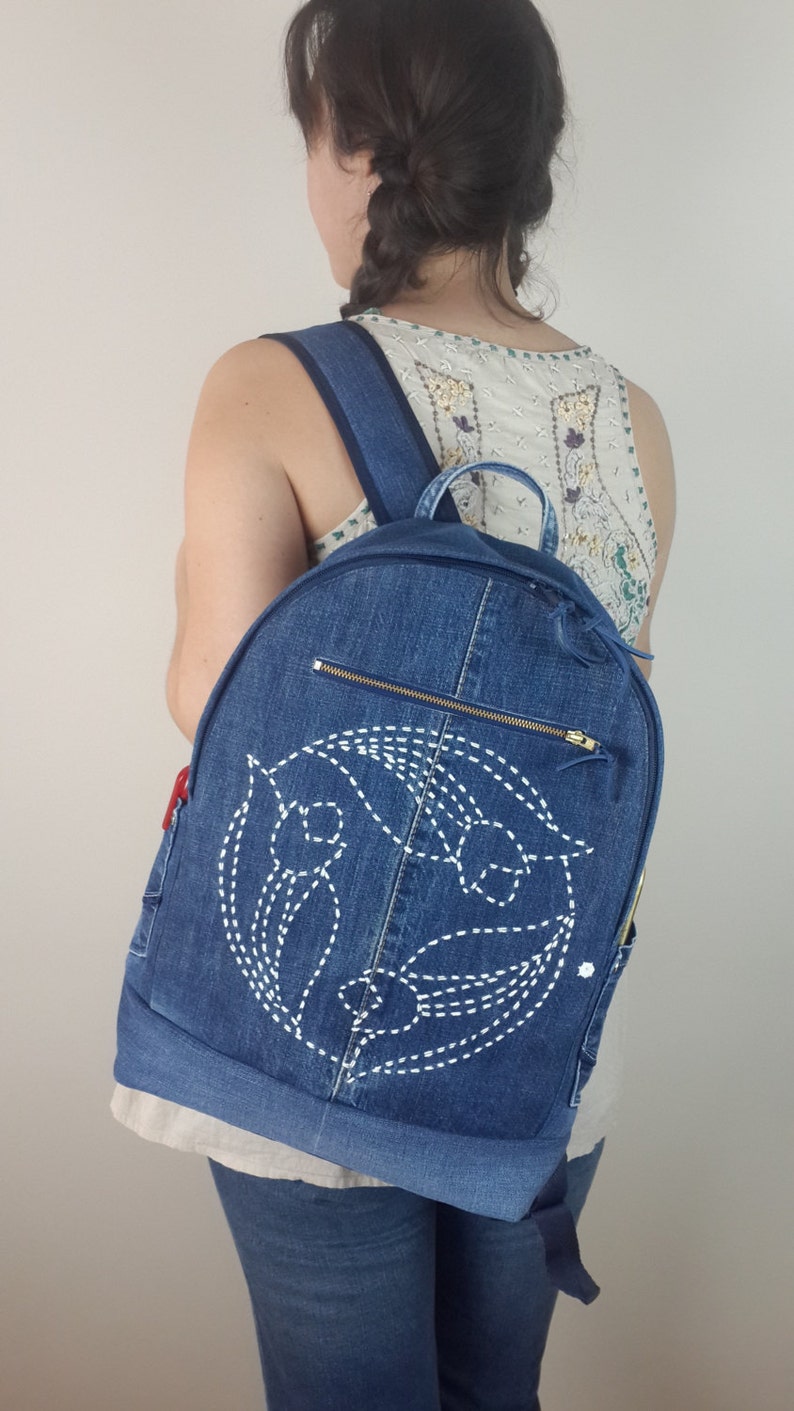 FREE SHIPPING Denim Backpack Jeans Backpack Recycled Denim Etsy