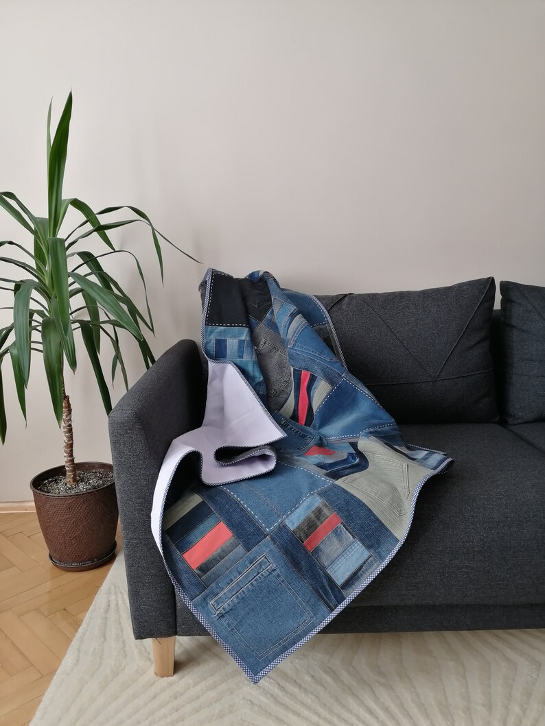 Upcycled Denim Throw Blanket Room Decor Gift Handmade Denim Etsy