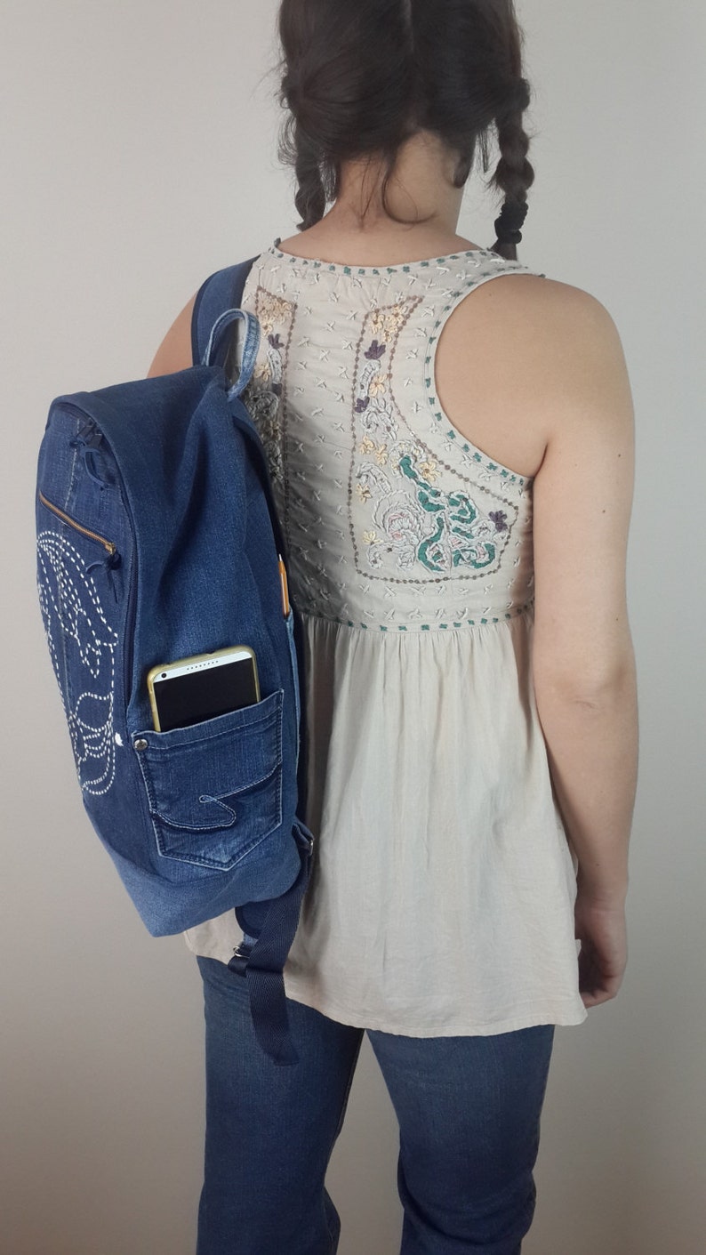 FREE SHIPPING Denim Backpack Jeans Backpack Recycled Denim Etsy