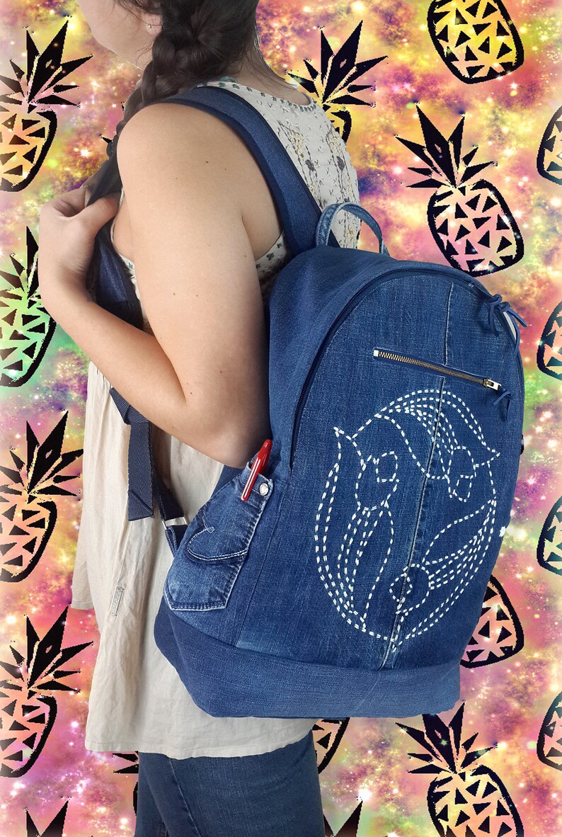 FREE SHIPPING Denim Backpack Jeans Backpack Recycled Denim Etsy