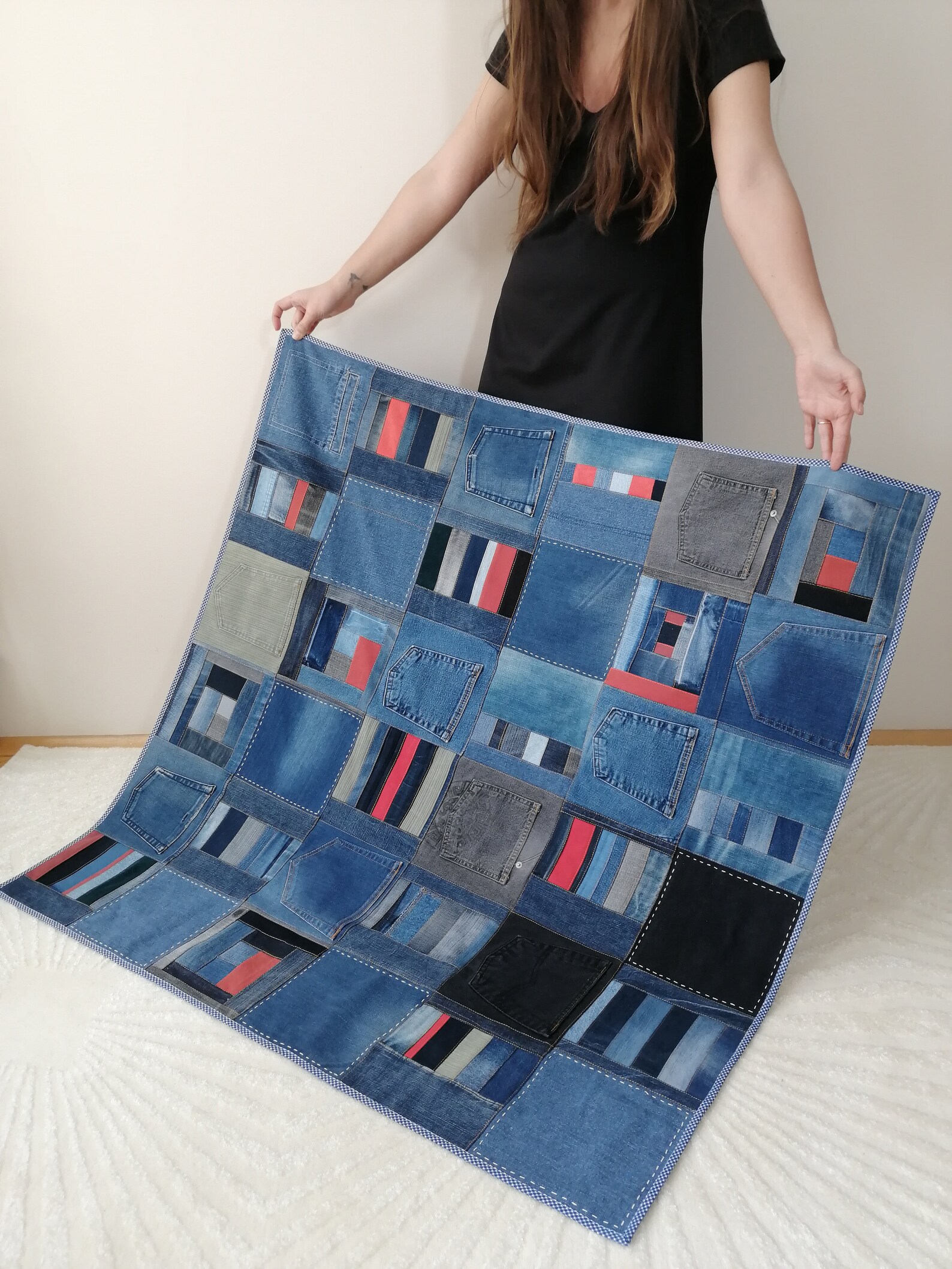 Upcycled Denim Throw Blanket Room Decor Gift Handmade Denim Etsy
