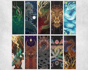 Dragon Bookmarks - Gold Foil - Bookworm Gifts - Art - Fantasy