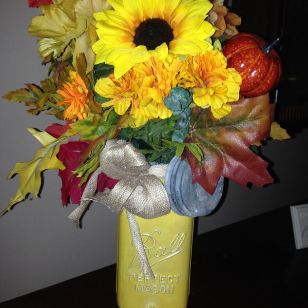 Fall silk flowers in vintage mason jar